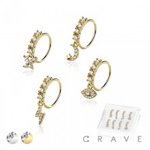 8PCS OF ASSORTED CZ DANGLE 316L SURGICAL STEEL O-RING NOSE HOOP BOX